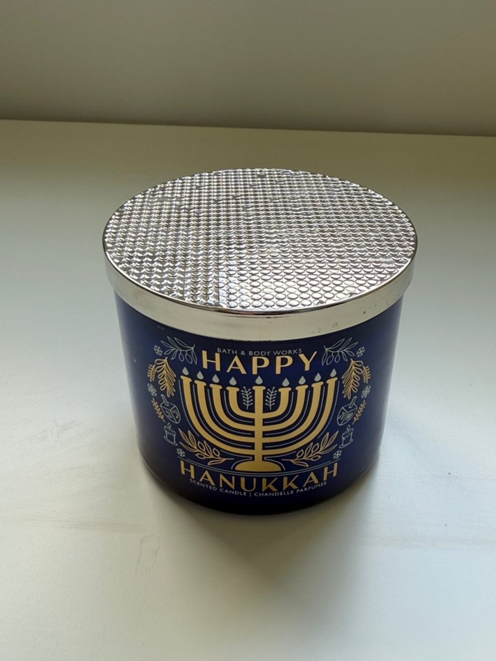 Bath & Body Works Blue & Gold Hanukkah Menorah Candle